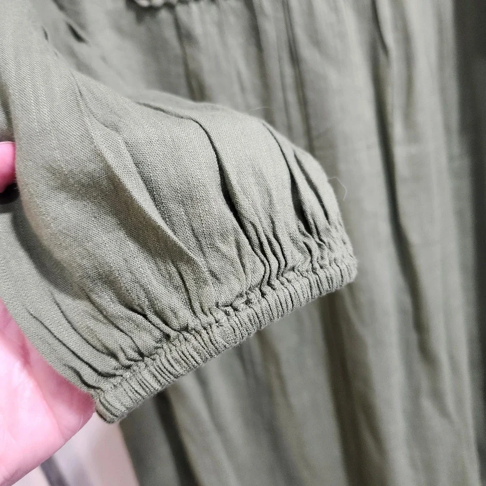 Old Navy Girls Olive Green Embroidered Bib Long Sleeve Shift Dress L 10-12 Plus